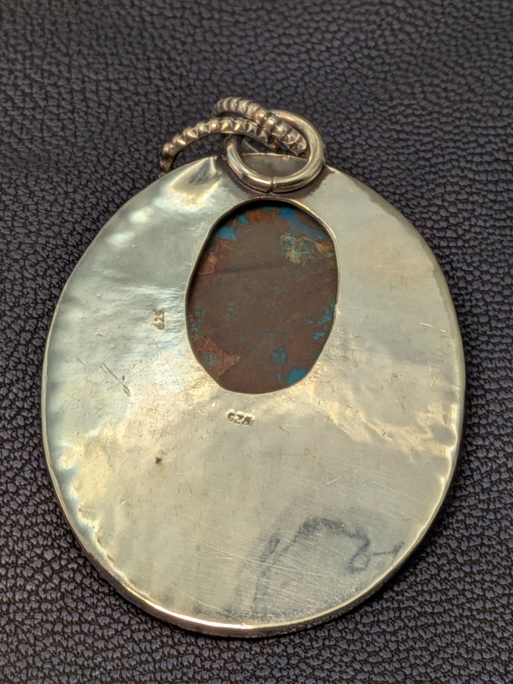 Vintage 925 Sterling Silver Mixed Metal Azurite Chrysocolla Pendant Necklace 20g - Picture 4 of 8